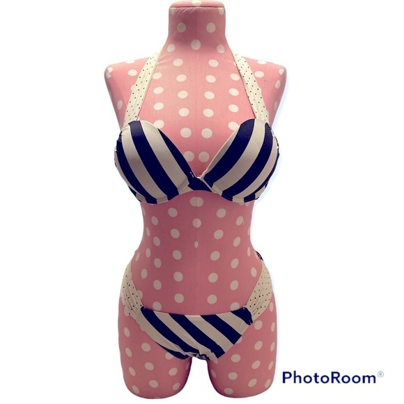 Victoria's Secret Other - Victoria’s Secret vintage Bombshell black & white halter bikini set